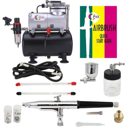 OPHIR Pro 3 Tips Dual Action Airbrush Gravity Paint Gun Compressor Tank Kit 0.2mm 0.3mm 0.5mm for Temporary Tattoo Tanning Hobby