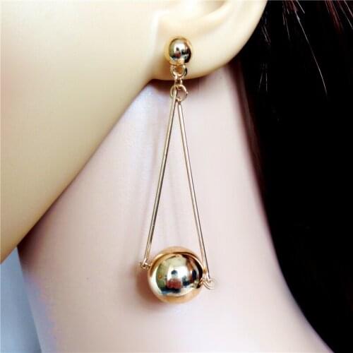 Christmas Party Shiny Long Metal Exaggerated Geometric Gold Ball Brincos Earrings