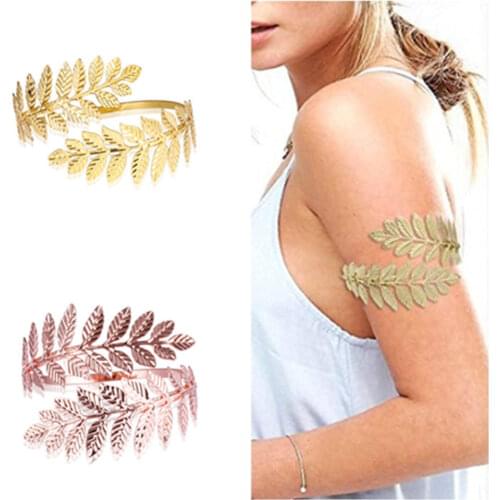 Vintage Gold Leaf Armband Metal Open Arm Bangle for Women Fashion Personality Cuff Bracelet Bohemian Jewelry Gifts