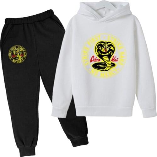 New Cobra Kai Hoodie Suit Spring New Cotton Kids Hoodie And Pant Two-piece Children Clothing Set 4-14 Years Girl Boys Clothes