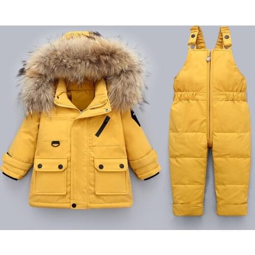 2021 Winter Down Jacket for Boys Clothes Kids Overalls Snowsuit Baby Girls Coat Toddler New Year Clothing Set Real Fur Outfit