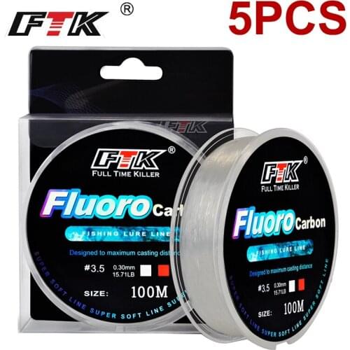 FTK 5PCS 100m Fluorocarbon Fishing Lure Line Super Soft Line 4.13-34.32LB Faster Cutting Carbon Fiber Leader Fly Fishing Line