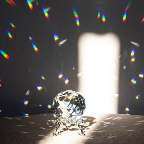 H&D 60mm Glass Faceted Ball Paperweight with Stand Rainbow Maker Hanging Crystal Suncatcher Chandelier Ball Prism for Home Decor