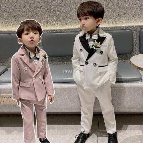 Flower Boys Formal Wedding Party Suit Sets Kids Piano Performance Host Costume Children Blazer Pants 2pcs Clothing Sets