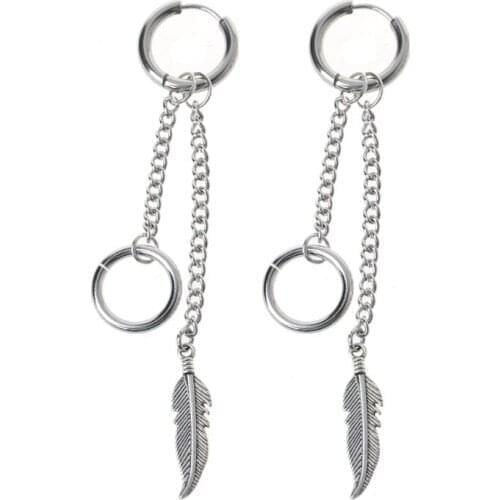 Korea Jewelry KPOP Hip Hop Punk Titanium Steel Tassel Chain Drop Earring Kit