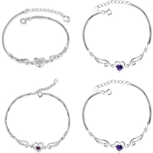 Beautiful Bracelet Charm Angel Gift Jewellery Heart Womens Wing Linked Silver Plated Bangle