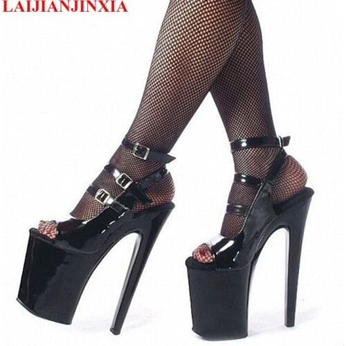 LAIJIANJINXIA New 23 cm high heel sandals, sexy nightclub dancing shoes club with high heels women shoes black Fashion sandals