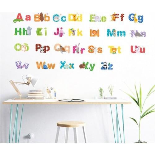 Cartoon Animals 26 letters alphabet wall stickers for kids rooms home decor children wall decal gift mural