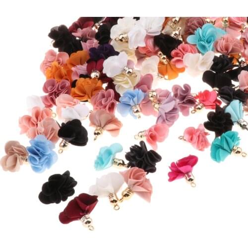 Set of 100 Cloth Fabric Flower Pendants Tassel Charms DIY Keychain Making