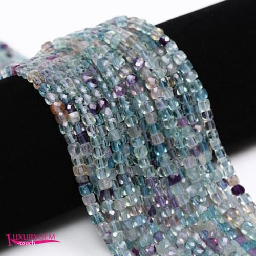 Natural Multicolor Fluorite Stone Loose Beads High Quality 4mm Faceted Square Shape DIY Gem Jewelry Accessories 38cm a3496