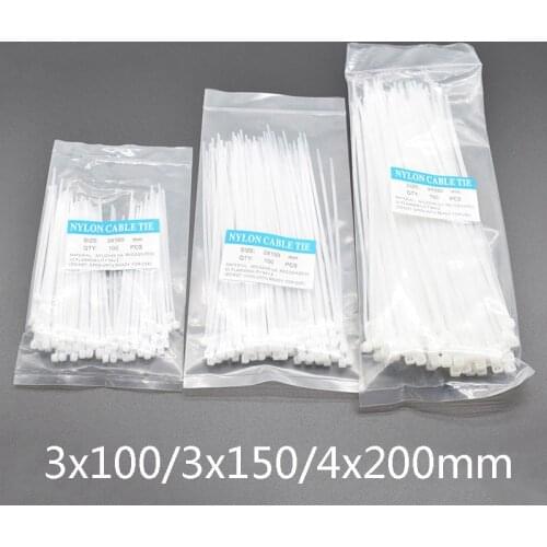 100Pcs Nylon Cable 3*100/3*150/4*200mm Self-locking Plastic Wire Zip Ties Set MRO & Industrial Supply Fasteners Hardware Cable