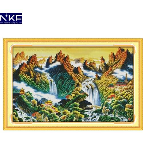 NKF Mountain Stream Chinese Cross Stitch Pattern 14CT 11CT Needlework Embroidery Counted Cross Stitch Kits for Home Decor