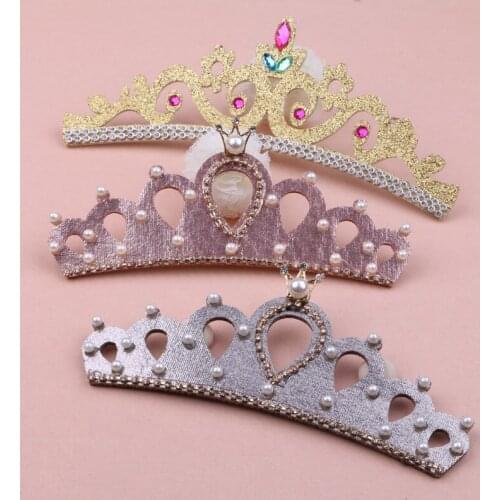 Newest 10pcs Pearl Rhinestone Crystal Paved Hollow Out Princess Royal Crown Patch Sticker Ornament Accessories Gir Hair Jewelry