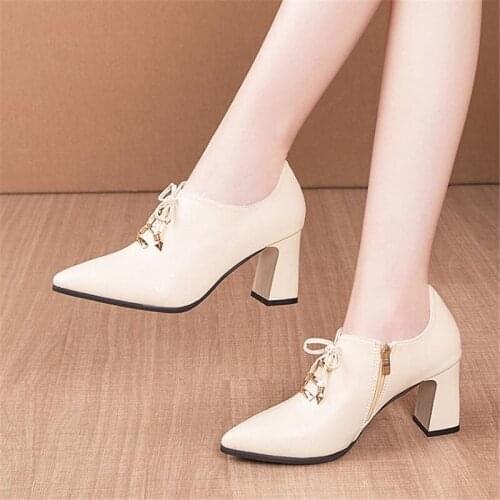 2022 New Fashion Lace Up High Heels Woman Shoes Autumn Winter Metal Pointed Toe Dress Shoes Black Pumps Square Bare Zip Boots