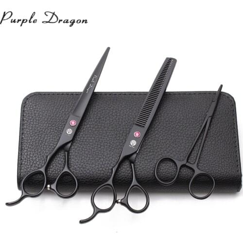 Left Hand 7" 440C Black Color Puppy Shears Straight Shears Thinning Scissors Animal Scissors Pet Scissors Dog Grooming Kit Z8001