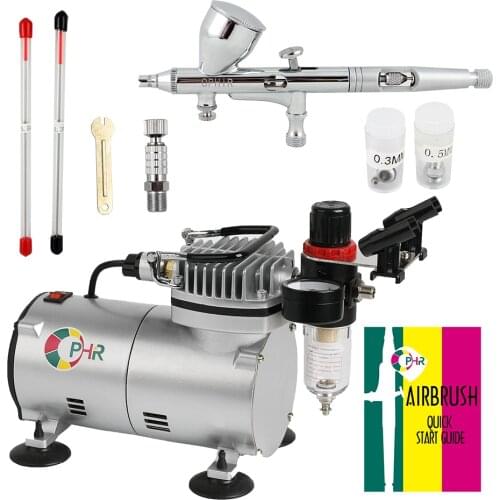 OPHIR Pro 3 Tips Dual Action Airbrush Kit with Air Compressor Air Brush Gravity Paint Gun for Nail Art Model Hobby _AC089+070
