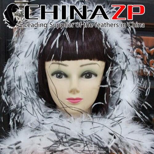 CHINAZP Factory Wholesale 2yards/lot 35gram High Quality Dyed White with Black Ostrich Feather Boas