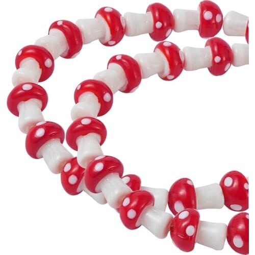 Pandahall 1 Strand Mushroom Beads Handmade Lampwork Beads Strands for Mushroom Earring Necklace DIY Jewelry Accessories Red/Pink