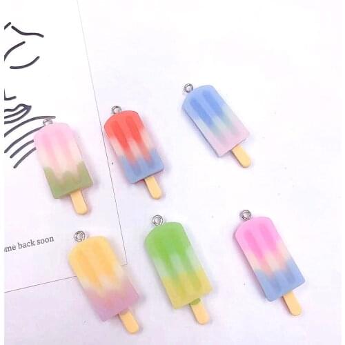 6pcs Colorful Ice Cream Charms Resin Mini Simulated Food Pendant for Jewelry Making Animal Resin Charms DIY Making Accessories