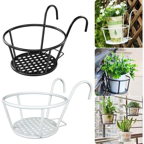 Hanging Potted Plant Holder Iron Racks Balcony Round Flower Pot Rack Railing Fence Outdoor Window Iron Bonsai Stand Decoration