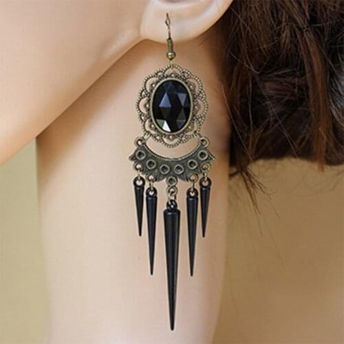 Hollow Big Earrings Long Tassel Drop Dangle Cone Charm Statement Eardrop For Women Rhinestone Dangle Ear Jewelry Accessories