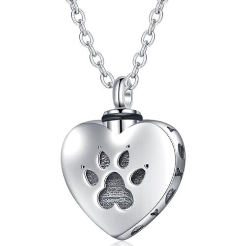 Love Heart Pet Paw Cremation Urn Necklace Gray Dog Jewelry Memorial Souvenir Pendant Romantic Lover Gift