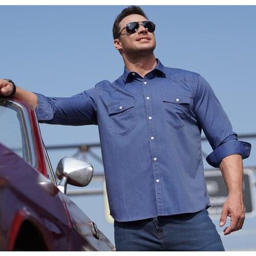 Large size 6xl 7XL8XL 10XL denim shirt mens long-sleeved casual loose thin summer high-quality non-iron (oversized plus size)