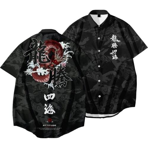 Mens Black Dragon Print Shirts Fashion Casual Classic Comfortable Short Sleeve Shirt Plus Size 6XL