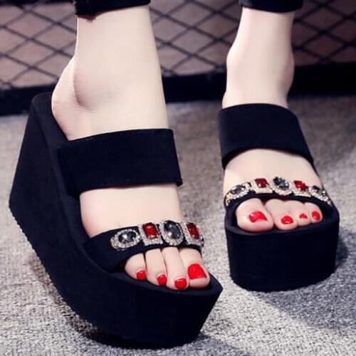 Fashion Outdoor Wild Ladies shoes Summer women Platform flip flop Rhinestone Slippers Non-slip Wedge Beach Sandals women sh291