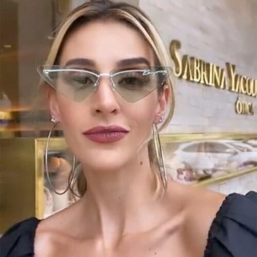 Luxury Brand Small Cat Eye Sunglasses Women 2021 Silver Green Shades For Women 90s Vintage Rimless Triangle Sun glasses Women