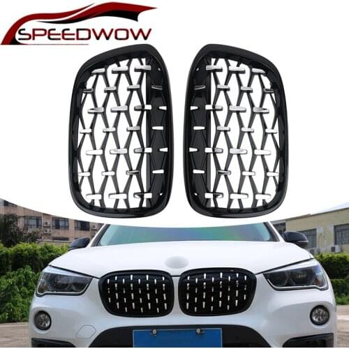 SPEEDWOW Car Black Diamond Front Kidney Grille ABS Car Racing Grills For BMW X1 F48 F49 2016 2017 2018 2019 Car Exterior Parts