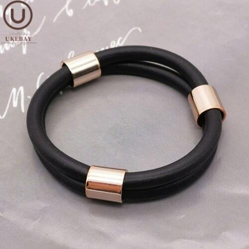 UKEBAY New Round Bracelets Handmade Rubber Jewelry Black Bangles Vintage Chain Simple Accessories Gold Bead Jewellery Bracelet