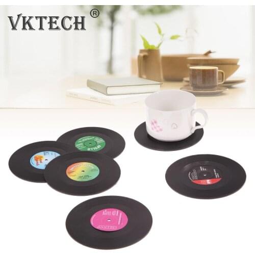 Retro Vinyl Coaster Cup Mat Plastic Record Cup Mat Mug Coaster Pad 4/6pcs Heat-resistant Non Slip Hot Drink Holder Home Decor