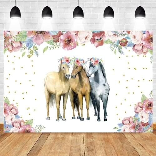 Pink Flower Horse Newborn Baby Shower Girl Birthday Backdrop Custom Vinyl Photography Background Photophone Photocall Photozone