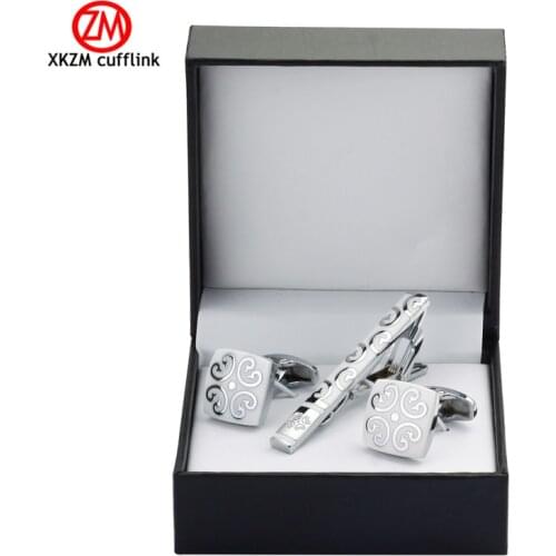 XKZM High Quality Cuff links necktie clip for tie pin for mens gift White flowers tie bars cufflinks tie clip set Free Shipping