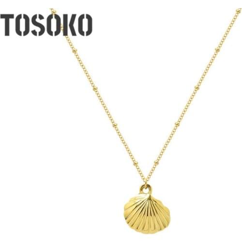 TOSOKO Stainless Steel Jewelry Shell Pendant Necklace Womens Fashion Clavicle Chain BSP948