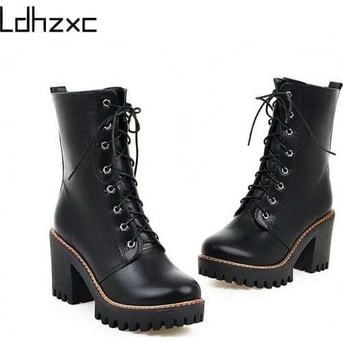 LDHZXC Women Chunky Heel Ankle Boots Woman Shoes Autumn Brand Designer Chelsea Boots Female Platform Boots Lasdies Fashion