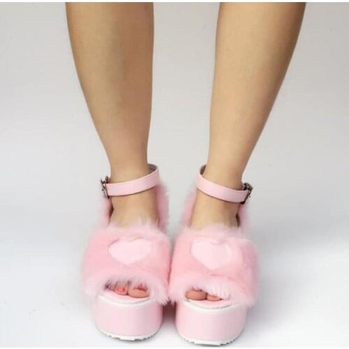 New Rabbit Fur Sandals Women Sexy Platform Shoes For Women Open Toe High Heels Fashion Casual Shoes Women Zapatos de mujer