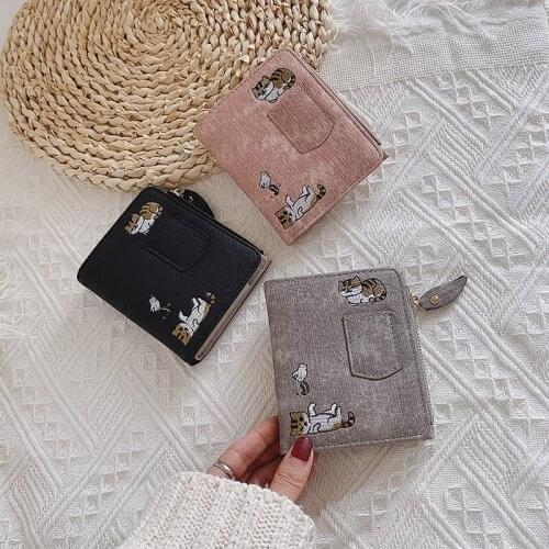 Women Short Section New European And American Casual Simple Small Fresh Embroidered Zipper Buckle Folding Wallet Carteira