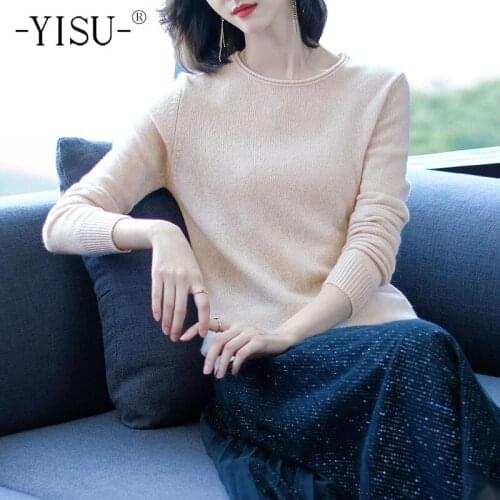 YISU Women Wool Sweater Autumn Winter O-Neck Warm Tops Fashion Simple Female Knitted pullover All-match Long sleeve Jumper