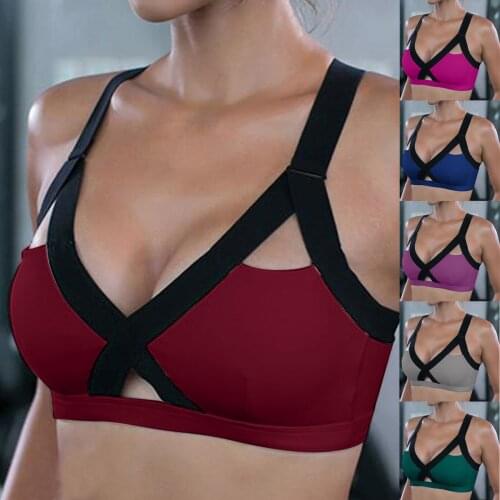 Ladies'plain Color Fashion Sexy Yoga Fitness Sports Bra Front Cross Side Lace Sports Bra Full Cup Bra Vest Tops Sexy Lingerie