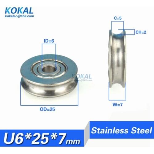 Free shipping 10pcs 6*25*7 stainless steel bearing roller stainless groove sliding wheel roller