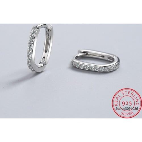 100% 925 Sterling Silver Luxury CZ Crystal Geometric Oval Hoop Earrings for Women Piercing Earrings Silver 925 Jewelry