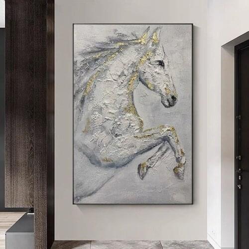100% Hand Painted Abstract Oil Painting Wall Art Horse Picture Minimalist Decorative Modern On Canvas For Living Room No Frame
