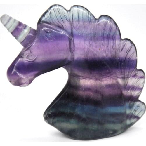 2" Unicorn Statue Natural Fluorite Stone Carved Home Decoration Healing Crystal Reiki Figurine Spiritual Gemstone Omament Gift