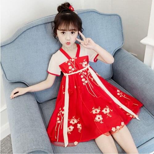 2021 Summer Girls Party Formal Dresses Hanfu Chinese Style Children Chiffon Ancient Thin Birthday Evening Dress