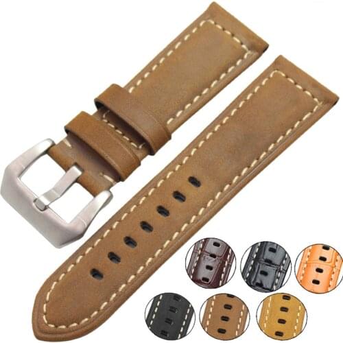 22mm 24mm Vintage Genuine Leather Watch Band Strap Men Women Watchbands Stainless Steel Buckle Accessories For Panerai
