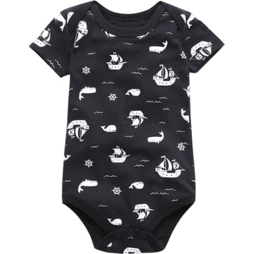 Newborn Bodysuits Baby Girl Clothes Summer Short Sleeve Cute Cartoon Pink Print Infant Clothing