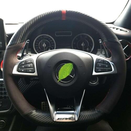 Carbon Fiber & Black Suede Leather Steering Wheel on Wrap Cover For Mercedes Benz S-Class S500 2016 A-Class AMG A45 2016-2019
