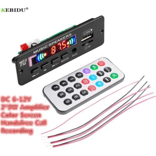 Color screen Wireless Bluetooth5.0 MP3 WMA Decoder Board 12V 6W Amplifier Audio Module Support USB TF AUX FM Recording For Car